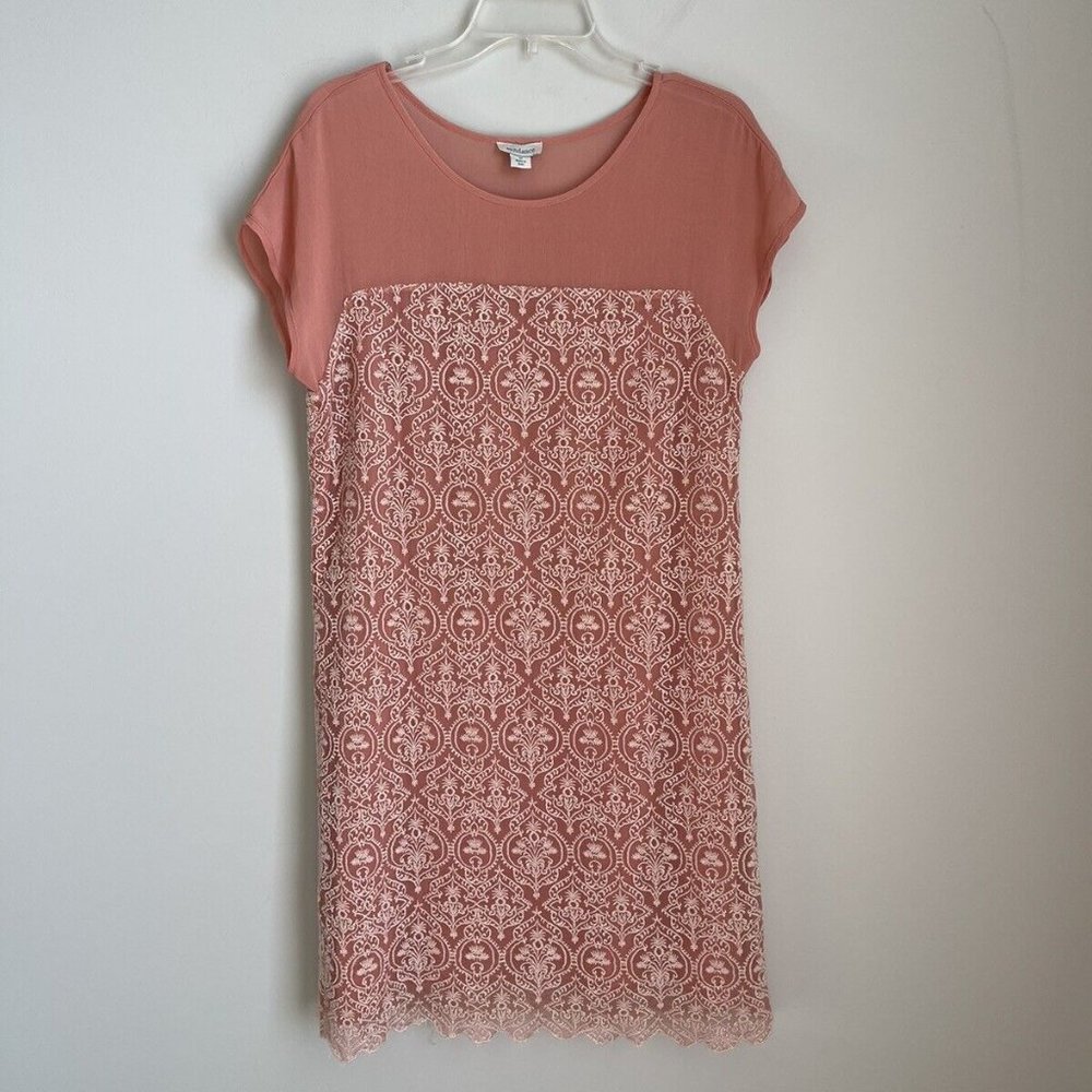 Sundance Pink Rose Palace Embroidered Shift Dress Short Sleeve